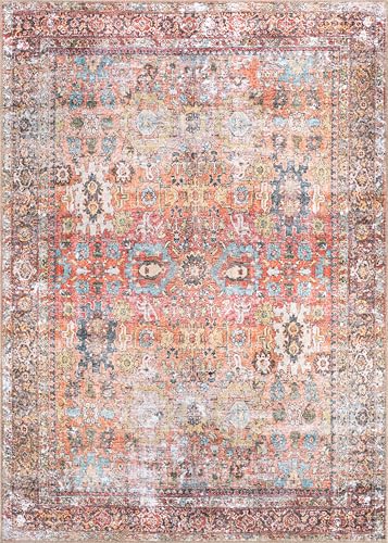 Rugshop Multi Transitional Distressed Area Rug — Machine Washable & Non‑Slip, 6' 6" X 9' for Living Room, Bedroom and Home Office - size: 6'6" x 9' (Rectangular)