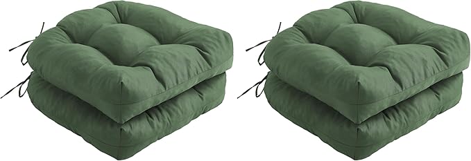 Outdoor Chair Cushions Set of 2, Patio Chair Cushions with Ties, 19x19+5” Tufted Outdoor Seat Cushions, Waterproof Patio Furniture Cushions, Outdoor Dining Chair Pads, Forest Green (Pack of 2)