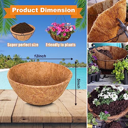 Riare 4 Pack 12 Inch Round Coco Liners Replacement, 100% Natural Coconut Coir Liners for Hanging Baskets, Garden Flower Vegetables Planter Pot, Window Box, Fence, Decks - size: 12inch
