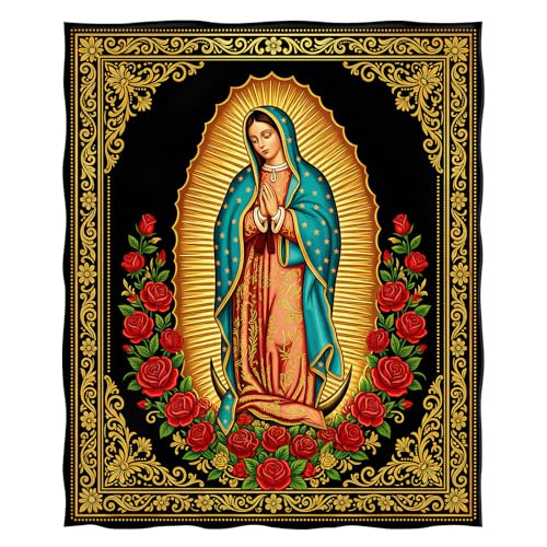 Levens Christian Throw Blanket - Lightweight Soft Cozy Flannel Lap Blanket for Napping- Unique Religious Decor for Couch Sofa Bed 50"x60" - Virgin Mary Virgen de Guadalupe Theme Gifts - color: Our Lady of Guadalupe, size: 50"x60"