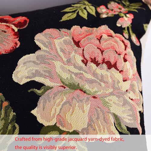 18x18 Tapestry Pillow Cover, Jacquard Woven Botanical Square Vintage Floral Roses Decorative Throw Pillow Sham for Couch, Victorian Accent Cushion Case with Beige Suede (Vintage Garden Palette) - color: Vintage Garden Palette