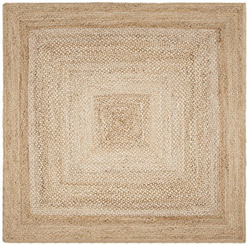 SAFAVIEH Natural Fiber Collection Area Rug - 6' Square, Natural & Ivory, Handmade Farmhouse Boho Coastal Rustic Jute, Ideal for High Traffic Areas in Living Room, Bedroom (NF885B) - size: 6' x 6' (Square)