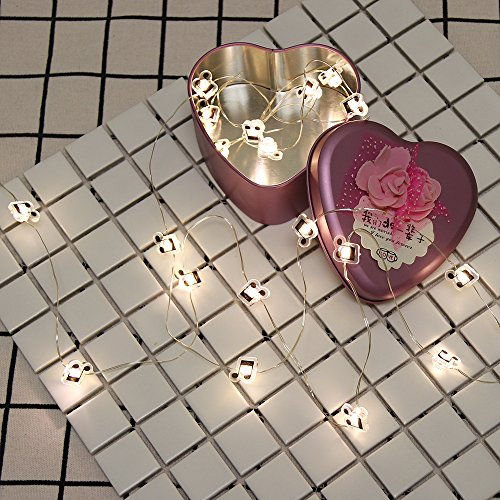 GUOCHENG 6.56ft 20 LED Music Note String Lights, Battery Operated Warm White Stave Shaped Decorative Fairy Lights, Musical DIY Gift for Music Lover - color: 2m warm
