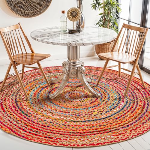 GRUHUM Jute Cotton Area Rug 8ft Round - Natural Fiber Colourful Handmade Boho Farmhouse Soft Braided Rustic Vintage Reversible Rugs Indoor Outdoor Kitchen Bedroom Living Room Hallways -8'ft Circle - color: Multi Color- 06, size: 8' (Round)