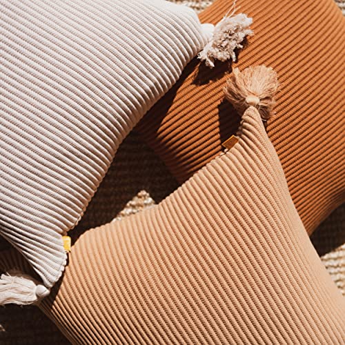 100% Soft Cotton Boho Throw Pillow Cover Ribbed Knit Texture with Handmade Tassels Cozy Decorative Accent (20x20, Baked Clay, Baked Terracotta) - color: Baked Clay, size: 20" x 20" (Pack of 1)