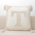 Monogram Pillow Covers with Tassels 18”x18” Modern Cotton Canvas Tufted Alphabet T Throw Pillow Covers for Sofa Couch Bed 26 English Letters Decorative Pillow Case for Sofa Throw Pillows