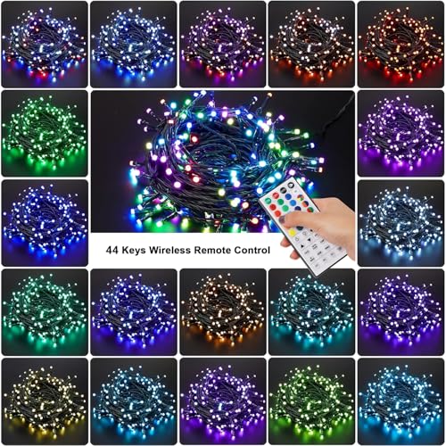 LJLNION 98.5ft Christmas Lights Color Changing with Remote, 300 LED RGB Fairy String Lights Halloween Decorative Lights, 8 Lighting Modes & Timer, Plug in Indoor Outdoor Xmas Wedding Party Decor - color: RGB (Red, Green, Blue)