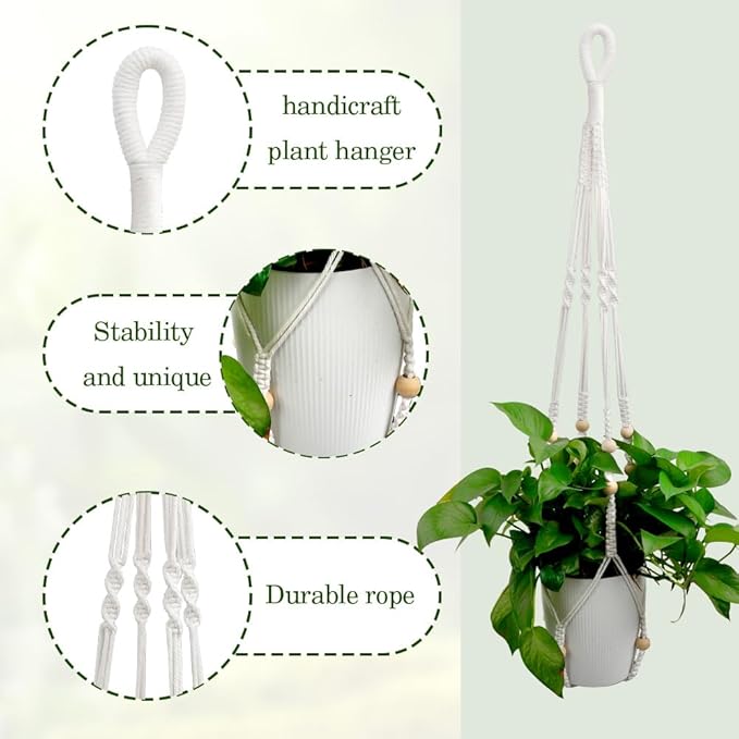 Hanging Planter for Indoor Plants,Macrame Plant Hanger,Plant Hanger,Hanging Plant Holder,Plant Hangers,Plant Hangers Indoor,Plant Holder,Macrame Plant Hangers Indoor with 12 Wood Beads