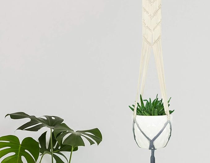 LIVALAYA Macrame Plant Hangers Wall Planter - Grey Ombre 48 Inch, Indoor or Outdoor Cotton Rope Hanging Plant Holder for Flower Pots - Modern Boho Home Décor, US Brand