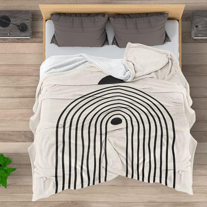 Boho Mid Century Blankets Orange Beige Throws Abstract Modern Aesthetic Bedding Minimalist Sun Leaf Soft Warm Bed Bedding Blankets for Couch Bedroom Sofa Office Cozy Flannel Blanket 50"X60"