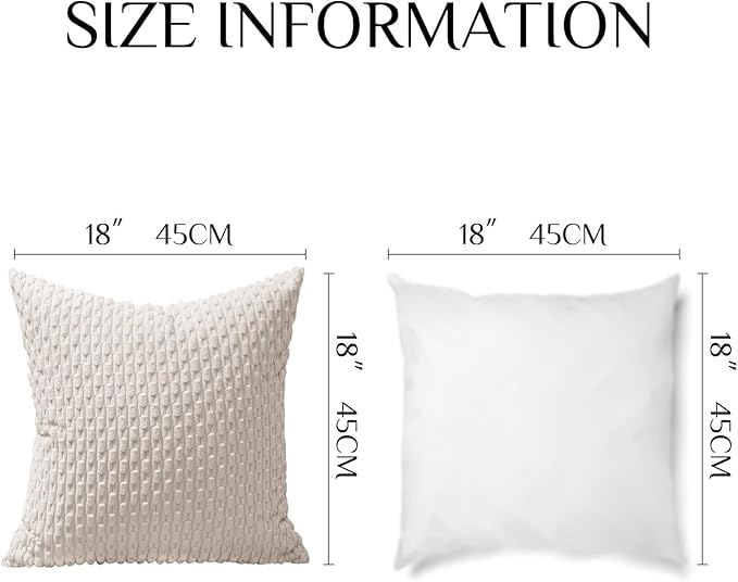 Softalker Throw Pillow Covers 18x18 Inch, Set of 2, Soft Corduroy Boho Stripe Decorative Pillow Cover, Couch Fluffy Pillow Cover for Farmhouse Home Decor Bed Living Room, Beige