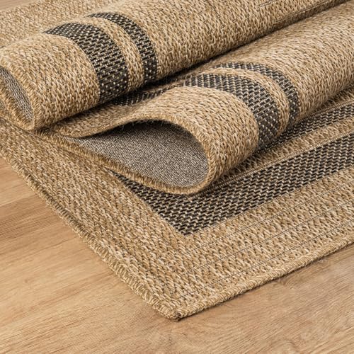 Beverly Rug Easy Jute Bordered Rug 4x6 Washable Durable Indoor Outdoor Area Rugs for Living Dining Room Patio Office Stain Resistant Non Shedding Casual Indoor Outside Carpet 4 x 6 Natural - color: Bordered/Natural-black, size: 4' x 6' (Rectangular)