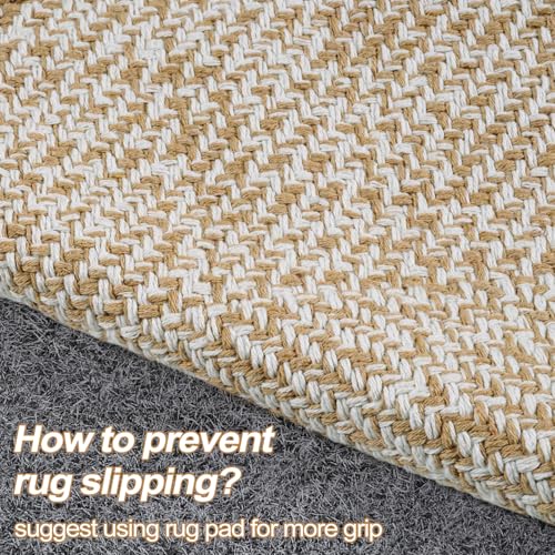 LEEVAN Washable Kitchen Runner Rug, 2' x 4.3' Boho Bathroom Rugs Cotton Tan Reversible Entryway Rug, Farmhouse Hallway Rug Modern Bedroom Carpet for Foyer Front Proch Deco - color: Tan/Cream, size: 2' x 4'3" (Rectangular)