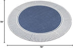 Nuloom Asha Navy/Ivory, 6'7" Round, Casual, Striped Border, Soft and Cozy, High Traffic, Stain Resistant, Easy Clean, Durable Area Rug for Indoor/Outdoor Patio, Deck, Porch, Garden, Courtyard
