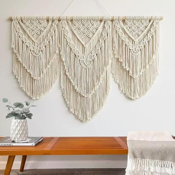 oiikain Large Handmade Boho Macrame Wall Hanging Tapestry - Chic Bohemian Woven Home Decor art for Living Room, Bedroom, and Wedding Parties(Double Layer,43''*32'')