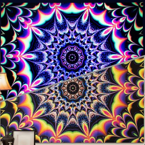PRRPRR Blacklight Mandala Tapestry for Bedroom, UV Reactive Trippy Wal Tapestries, Bohemian Aesthetic Wall Art Decor for Adults Teens and Hippies Tapestries (Mandala Red, 78"x59") - color: Mandala Tapestry Red, size: 78"L x 59"W
