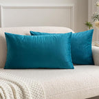 MIULEE Velvet Throw Pillow Covers 12x20 Inch, Pack of 2 - Teal, Soft Solid Lumbar Decorative Pillow Covers Modern Luxury Home Decor for Spring Couch Sofa Bedroom Livingroom