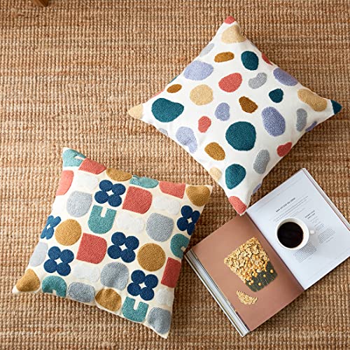 vctops Boho Geometric Tufted Decorative Throw Pillow Cover Farmhouse Cotton Embroidery Accent Square Cushion Case for Couch Sofa Bed (EmbroideryK, 18"x18") - color: Embroideryk, size: 18" x 18" (Pack of 1)