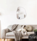 Irregular Wall Mirror Asymmetrical White Mirror Modern Wood Frame Unique Shape Wall Mounted Vanity Artistic Mirror Decor for Living Room Bedroom Bathroom Entryway Hallway Large 16"x12"