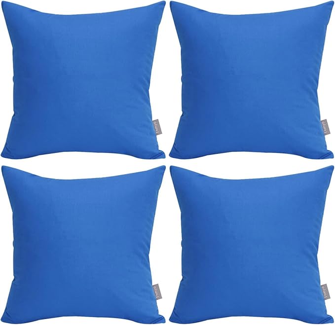 Thmyo 4-Pack 100% Cotton Comfortable Solid Decorative Throw Pillow Case Square Cushion Cover Pillowcase Sublimation Blank Pillow Covers DIY Throw Pillowcase for Sofa(18x18inch/45x45cm,Blue)