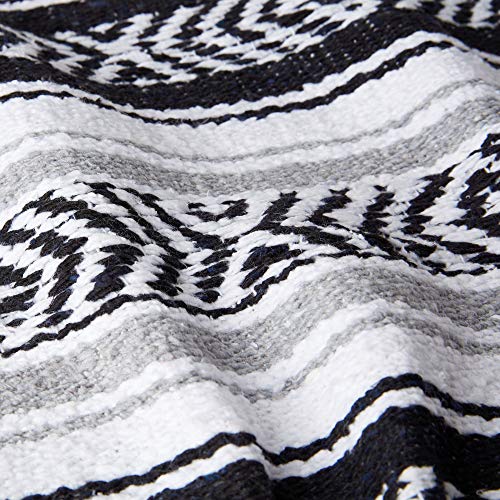Black and Gray Mexican Blanket by Laguna Beach Textile Co - Beach, Yoga, Camping, or Decorative Throw Blanket - Traditional Handmade Serape - Gray Noir - color: Gray Noir