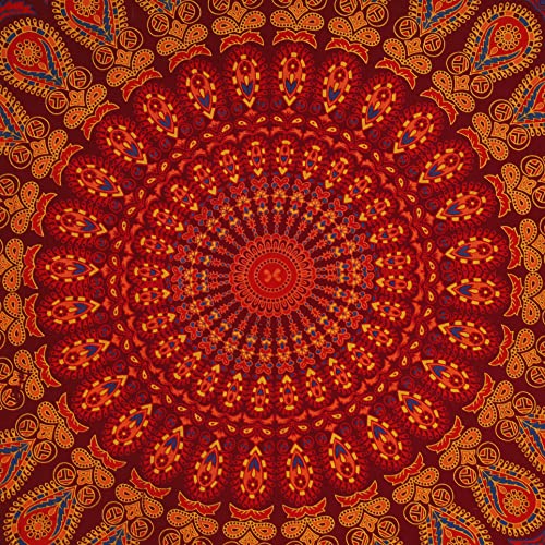 Bless International Indian hippie Bohemian Psychedelic Golden Blue Peacock Mandala Wall hanging Bedding Tapestry (Golden Brown Maroon, Medium (54x60Inches)(137x152cms)) - color: Golden Brown Maroon, size: 60"L x 54"W