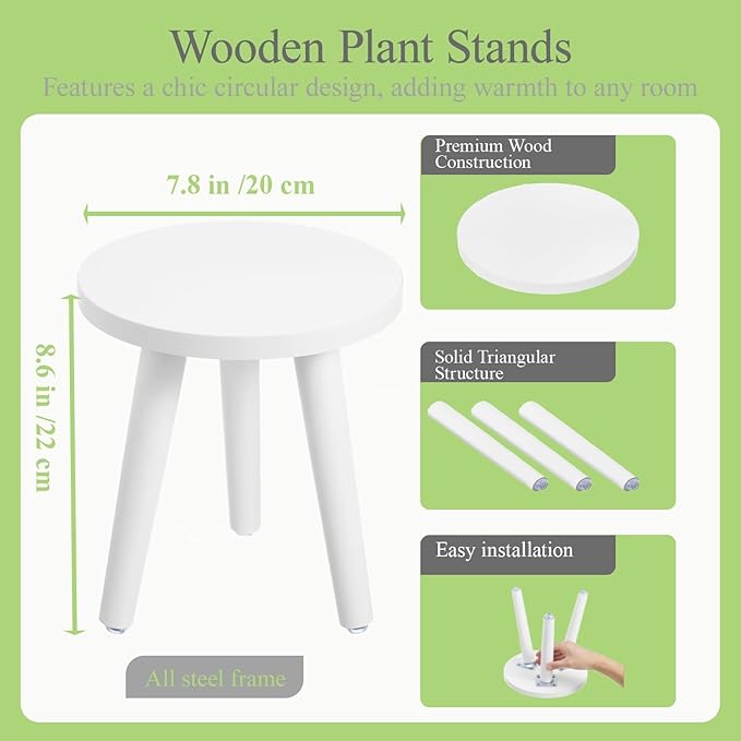 2PCS Samll Plant Stand Indoor/Outdoor for Plants,Wood White Planter Stands Holder Mid Century Pedestal Shelf,Sturdy Short Flower Rack Boho Short Plant Table 8.6"Tall Wooden Plants Stool for Garden