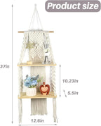 JONKASIPA Macrame Wall Hanging Shelf 2 Tier Boho Wall Plant Hanger Shelves Handmade of Woven Rope Artistic Wall Decorations for Apartments, Dormitories, Living Rooms, Bedrooms, Backdrops