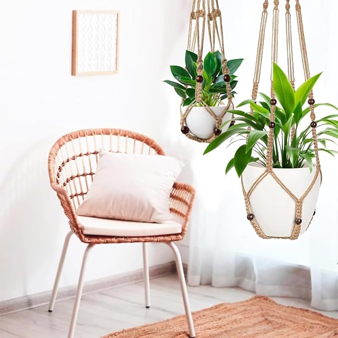 1 Pack Macrame Plant Hanger,Hanging Plant Holder, Boho Home Decor Hanging Basket with Wood Beads,Hanging Planters for Indoor Plants,Plant Hanger Indoor 35" Brown (POTS NOT Included)