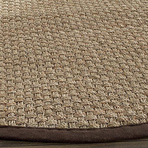SAFAVIEH Area Rug 6' Round - Natural Fiber Collection - Natural & Dark Brown, Seagrass, Basketweave Pattern with Border (NF114K) - color: Natural/Dark Brown, size: 6' (Round)
