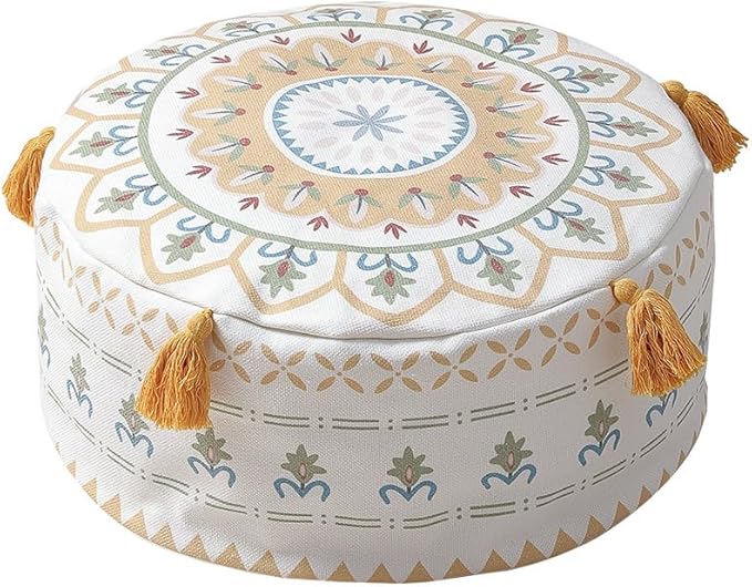 MOCOFO Round Unstuffed Pouf Cover D45xH20cm Scandinavian Simplicity Geometric Print Floor Cushion - Washable Ottoman for Living Room Home Decor