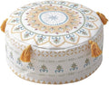 MOCOFO Round Unstuffed Pouf Cover D45xH20cm Scandinavian Simplicity Geometric Print Floor Cushion - Washable Ottoman for Living Room Home Decor