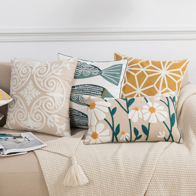 vctops Embroidery Cotton Decorative Throw Pillow Cover Boho Geometric Pattern Cushion Cover for Couch Sofa Bed (Geometric D,18"x18") - color: Geometric D, size: 18" x 18" (Pack of 1)