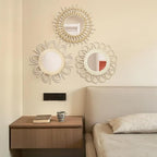 Briful Beige Wall Mirrors Decor Set of 3 Wooden Round Wall Mirrors Wall-Mounted Sunburst Mirrors Hanging Wall Art for Living Room Home Indoor Bedroom Decor