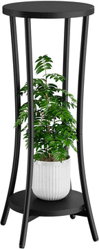 IBUYKE 30 Inch Tall Plant Stand Indoor, 2 Tier Wood Corner Plant Stand, Modern Round Plant Shelf Flower Stand for Living Room Patio Balcony Garden, Black TMJ074B