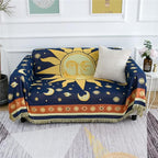 Hippie Throw Blanket Sun Moon Stars Boho Throw Blankets Celestial Tapestry Double-Sided Reversible Woven Cotton Home Decor Bedding Chair Couch Recliner Cover Oversized Tassels Astrology 70"x90"