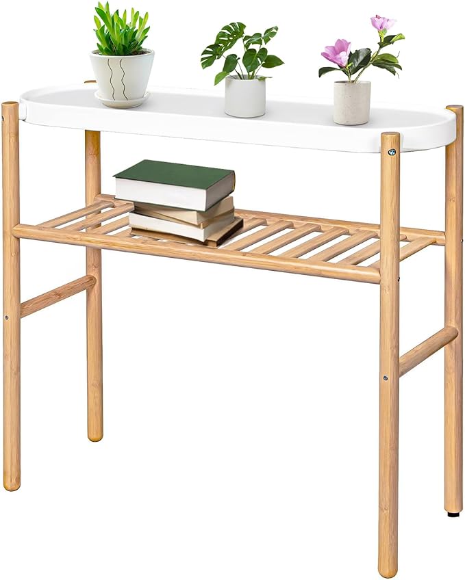 Bamboo Plant Stand Indoor, 2 Tier Tall Plant Storage Stand Table Top for Multiple Plants, Window Plant Shelf Table Plant Rack for Balcony Garden Living Room Indoor Outdoor Home 2-Tier-8 Pot-Nature