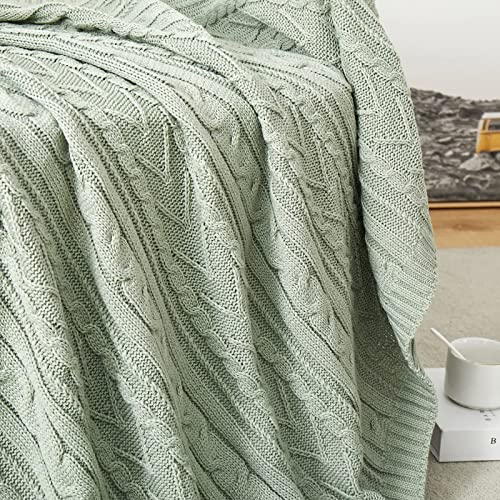 Aormenzy Sage Green Cable Knit Throw Blanket Queen Size for Bed Couch Sofa, Super Soft Cozy Knitted Blanket 90" x 90" Bed Blankets Full Size - color: Sage Green, size: 90" x 90", Queen