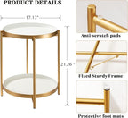 TeoKJ 2 Tier Gold Side Table, Folding Round Metal End Table Small Nightstand with Two Removable Tray for Bedroom Living Room Bedside Small Spaces Gold + White