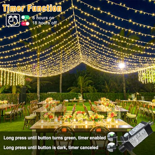66FT 200 LED Outdoor String Lights, Plug in Connectable Christmas Lights Indoor, Waterproof 8 Modes String Lights for Outside Bedroom Garden Yard Wedding Party Decorations, Warm White - color: Warm White, size: 66ft 200LED