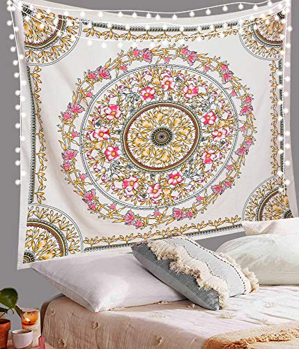 ANJANIYA Floral Wall Hanging Boho Tapestry, Mandala Dorm Décor Tapestry for Room, Beach, Wall, Psychedelic Hippie Wall Hanging Décor and Beach Coverlet Curtain (Yellow White, 54"X60") - color: Yellow White, size: 60"L x 54"W