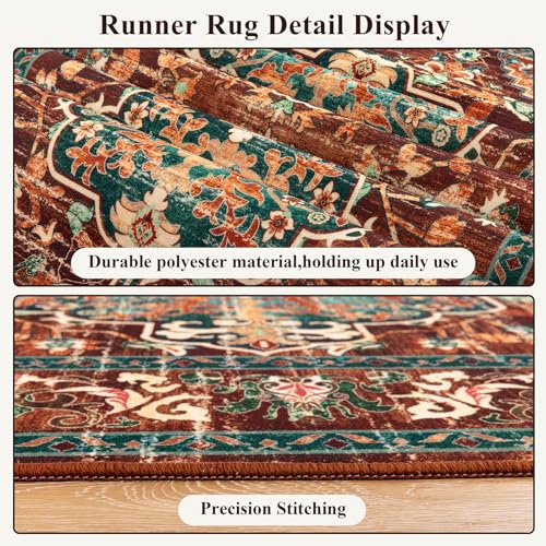 U'Artlines 2' x 5' Boho Hallway Runner Rug, Non Slip Washable Vintage Farmhouse Accent Area Rug Carpet for Kitchen Entryway Laundry and Living Room (Rust＆Teal) - color: Rust＆teal, size: 2' x 5' (Runner)