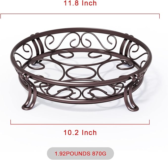 Yimobra Metal Plant Stand for Outdoor Indoor, Heavy Duty Flower Pots Holder Rustproof Wrought Iron Planter Stands Garden Round Supports Rack for Planter 11.8 Inches, Bronze Brown