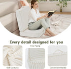 Floor Pillow for Adults Set of 2, 4" Square Floor Cushions with Washable Cover, Large Corduroy Meditation Pillow, 24 inches Tatami Seat with Handle for Living Room or Yoga, Beige
