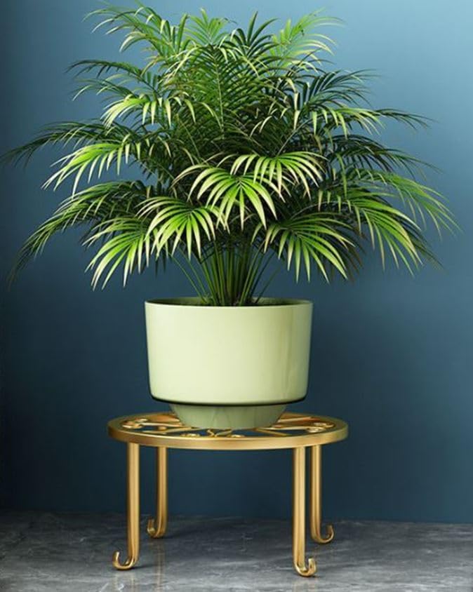 Hewnda 1Pack Metal potted plant stand, rust-proof iron flower pot stand, heavy duty pot stand for indoor patio (Gold)