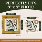 Boho Picture Frame with Wicker Accents | Lightweight Wooden Frame for 8x8 Photo or Artwork Bohemian, Coastal or Biophilic Style for Wall & Tabletop | All Natural Wood & Seagrass | Golden Brown