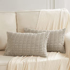 Fancy Homi 4 Packs Taupe Decorative Throw Pillow Covers 12x20 Inch for Living Room Couch Bed, Rustic Modern Farmhouse Boho Home Decor, Soft Plush Corduroy Cute Square Accent Cushion Case 30x50 cm