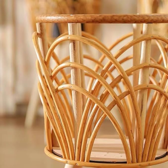 Boho Rattan Plant Stand Indoor Outdoor - Set of 2 (Small & Medium) Wicker Planter Shelf for Multiple Plants, Mid-Century Modern Wooden Flower Pot Holder with Stand, Farmhouse Home Decor for Living Room, Balcony, Patio