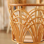 Boho Rattan Plant Stand Indoor Outdoor - Set of 2 (Small & Medium) Wicker Planter Shelf for Multiple Plants, Mid-Century Modern Wooden Flower Pot Holder with Stand, Farmhouse Home Decor for Living Room, Balcony, Patio