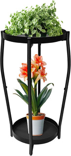 Plant Stand Indoor, 2 Tier Tall Wood Plant Stand, 4-Leg Floor Corner Plant Stands, Heavy Duty Plant Shelf Plant Rack Flower Stands For Home Decor (B - Black)